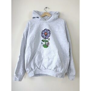 Bee Line Trippy Flower Bumblebee Mushroom Skate Art Gray Hoodie - Large